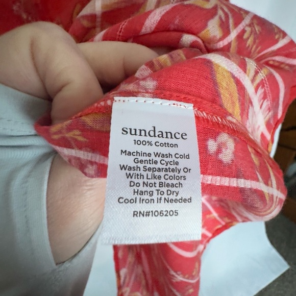 Sundance High Neck Floral Peasant Puff Sleeve Blouse Red size XS semi sheer - Picture 8 of 13